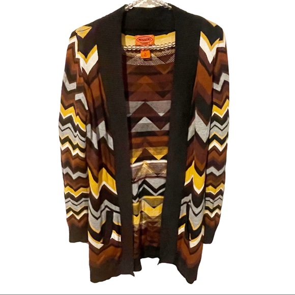 Missoni for Target Sweaters - Missoni for Target Medium Brown Long Cardigan Chevron Zig Zag Open Front